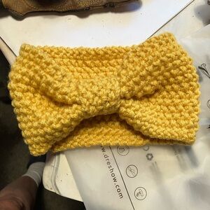 Yellow Gold Knitted Headband Ear Warmers Handmade Knotted Headband
